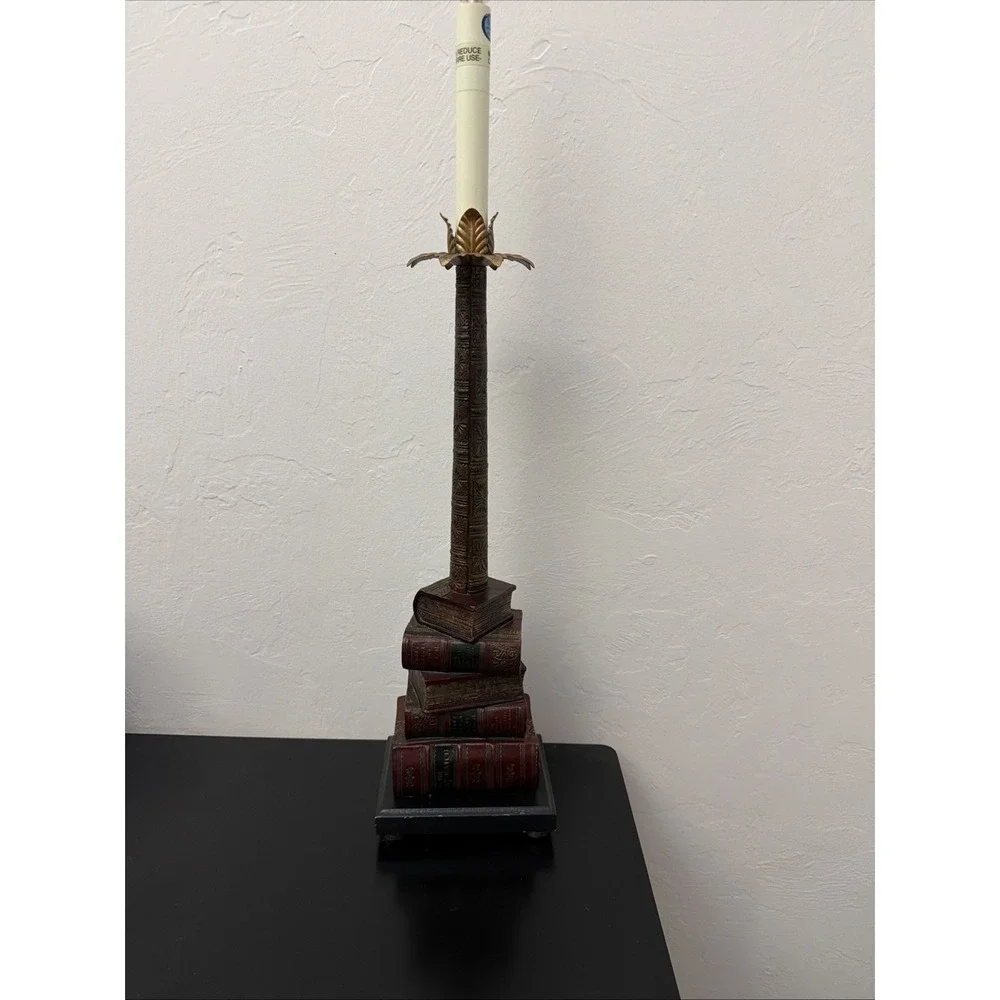 Vintage Lighting TYNDALE TABLE LAMP Palm Tree Solid Brass Stacked Antique Books